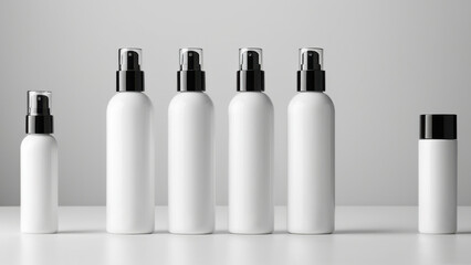 The image showcases stylish bottles for whitening cream on a light surface. Without labels or text, they convey elegance, perfect for promoting high-quality skincare products.