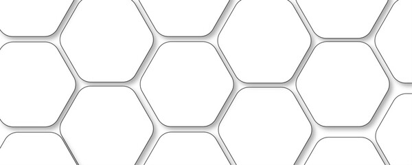 Minimalist modern graphic design element cutout style concept for banner. Abstract honeycomb white background Hexagon panorama white background.  Abstract white and gray color hexagonal geometric.