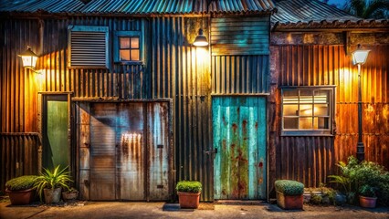 Fototapeta premium Rustic Charm of Patina Corrugated Metal: Unique Textures and Colors for Vintage Aesthetics in Architecture and Design