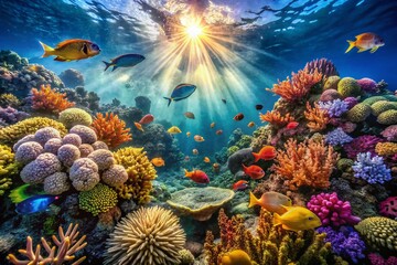 Breathtaking Underwater Scene with Vibrant Marine Life and Coral Reefs