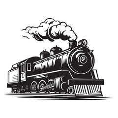 Train silhouette icon isolated on white background, Silhouette of Vintage Steam Train Vector, Old Train silhouette