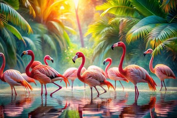 Fototapeta premium Bright pink flamingo watercolor banner perfect for tropical decor, bringing a fun, vibrant touch to your parties, events, or home design. Ideal for