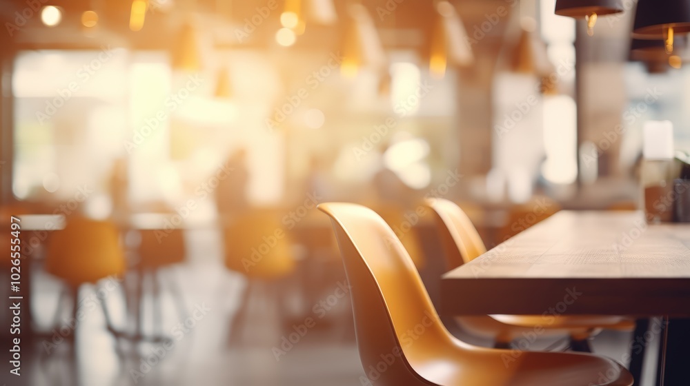 Poster blurred office interior background with a table and chairs in an open space