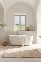 Fototapeta premium Modern White Bathroom Design | Sleek and Stylish Interiors for Contemporary Homes