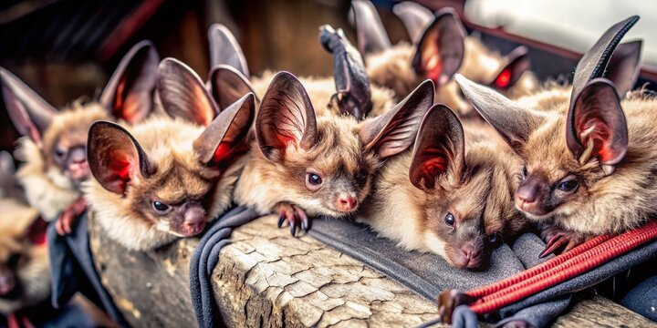 Brown Long-eared Bat Colony in Nursery Habitat - Plecotus auritus in High Detail