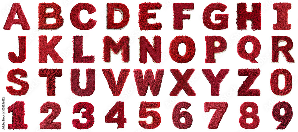 Poster red velvet alphabet png isolated object set transparent background for all purpose.