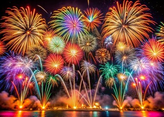 Spectacular Fireworks Show Exclamation Filling the Night Sky with Colorful Explosions and Dazzling Light Displays