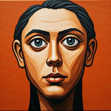 Close-up Painting of a Woman's Face with Brown and Blue Eyes