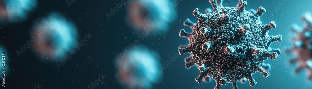 Aufkleber close-up view of a virus with intricate details, showcasing its structure in a vibrant color palette