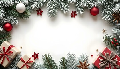 Decorative Christmas Card Wreath and Tree Surrounded by Snow Holiday Celebration Frame