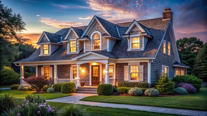 Cape Cod House Front View Isolated with Long Exposure Effect for Stunning Backgrounds