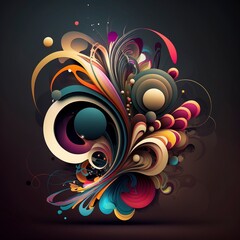 Vibrant abstract art featuring swirling colors and dynamic shapes in a creative composition