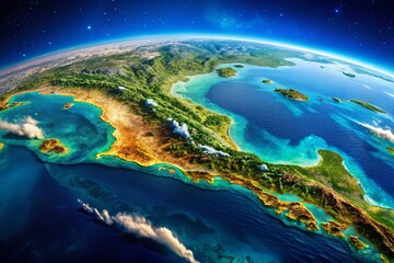 Stunning Aerial View of Haiti from Space Showcasing Natural Beauty and Geographic Diversity in Vibrant Colors and