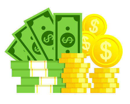 money, dollar and gold coin illustration reflecting currency, rich, luxury, millionaire, wealth, payment, buy and sell etc concept. silhouette vector eps illustration. 