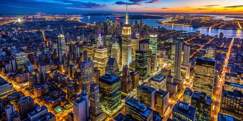 Fototapeta premium Stunning Aerial View of New York City at Night from Space Showcasing Vibrant Lights and Urban Landscape in