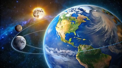 Obraz premium Stunning Animation of Moon Orbiting Earth with Realistic Paths and Phases for Educational and Scientific Purposes