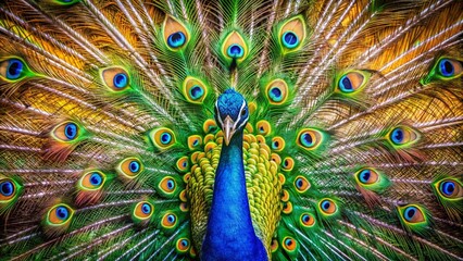 Obraz premium Stunning Beauty of a Vibrant Peacock Displaying Its Colorful Feathers in Nature's Splendor and Graceful Elegance