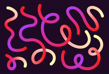 Obraz premium Neon Color Gradient squiggle lines. Scribble stripe with wavy elements. Abstract organic dynamic colorful Sshapes on dark background.