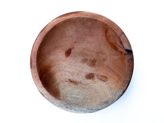 Wooden bowl isolated on white background.