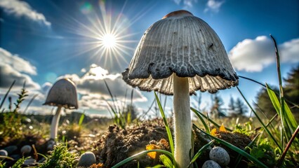 Fototapeta premium Captivating Portrait of Coprinus Comatus in a Lush Meadow Setting for Nature Enthusiasts
