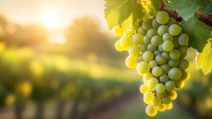 Fototapeta premium Close-Up of Ripe Green Grapes Hanging from a Vine in Sunlight