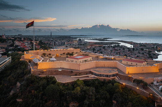 Aerial View of Fortaleza de S&atilde;o Miguel in Luanda at Dusk