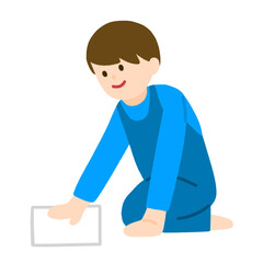 雑巾がけをしている男性