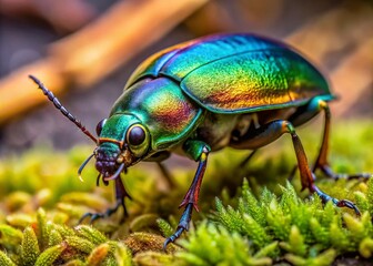 Fototapeta premium Stunning Close-Up of a Ground Beetle Showcasing Its Unique Features and Colors in Natural Habitat for Nature