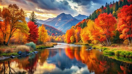 Captivating Watercolor Autumn Landscape with Vibrant Colors and Scenic Views