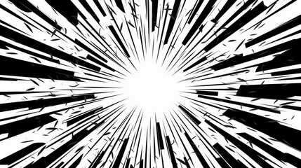 Comic book page background with radial effect. Black and white vector retro illustration
