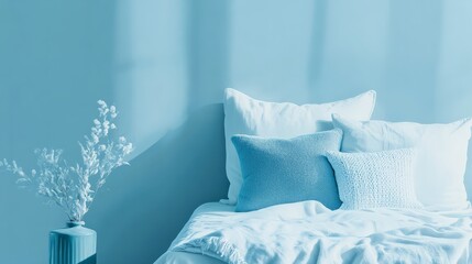 A soothing and minimalistic banner on healthy sleep, with a calming image of a bed and a pillow. 