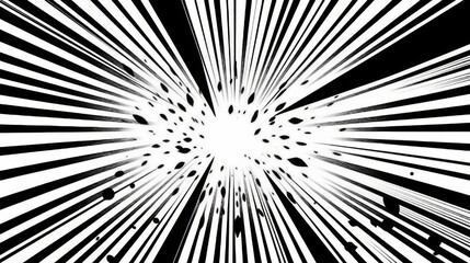 Comic book page background with radial effect. Black and white vector retro illustration