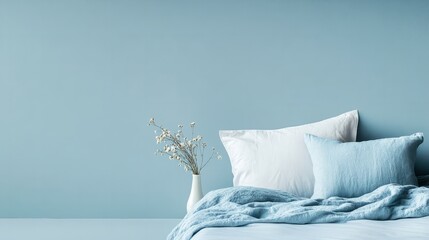 A soothing and minimalistic banner on healthy sleep, with a calming image of a bed and a pillow. 