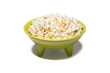 Close-up of popcorn in a bowl on transparent background.