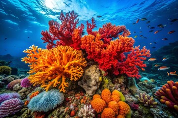 Obraz premium Stunning Fire Coral Underwater Scene with Vibrant Colors and Unique Shapes in a Tropical Marine Ecosystem