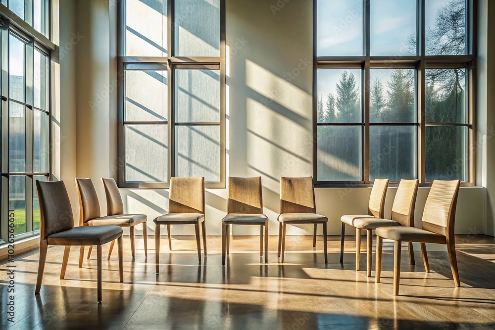 Poster chairs by the window create a calming atmosphere, showcasing serene documentary photography that com