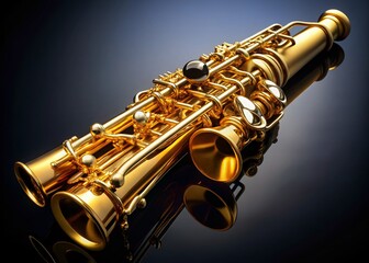 Obraz premium Stunning golden clarinet showcasing luxury and craftsmanship, perfect for musicians and music lovers alike in