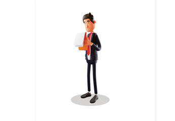 Young businessman holding diary in hand and writing 3d design. 3d character design of  businessman
