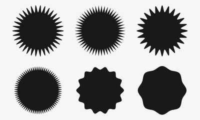 Set sunburst badges. Set of vector starburst, sunburst badges. Simple flat style vintage labels, stickers. Collection star label. 