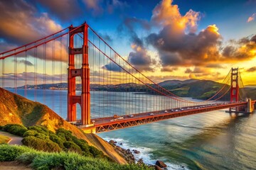 Obraz premium Stunning Golden Gate Drawing: Artistic Representation of Iconic Landmark for Home Decor and Creative Projects