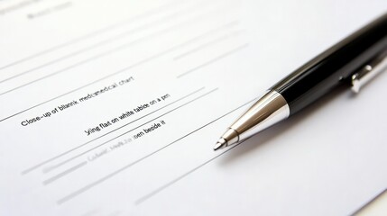 A black pen poised on a blank line of a legal document, ready to sign a contract, agreement, or important decision.