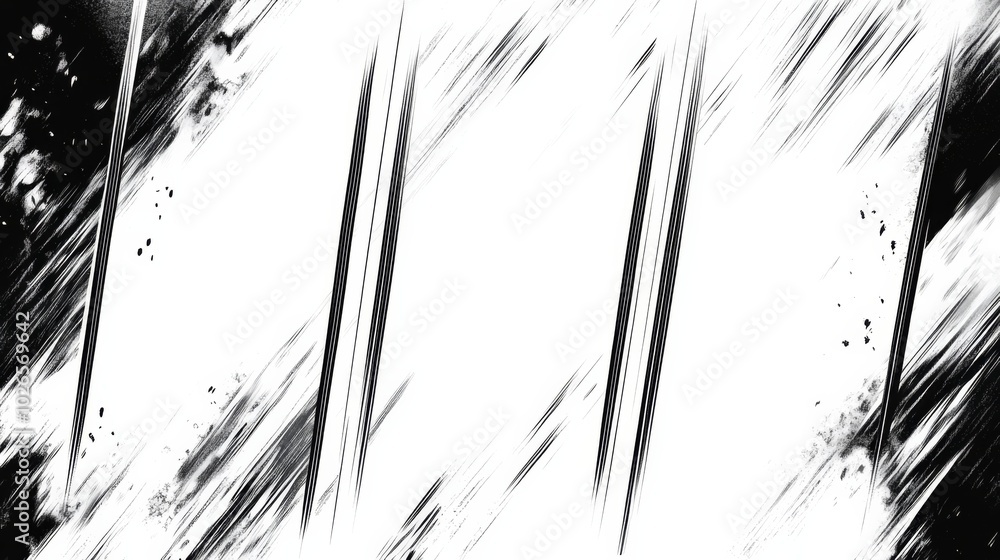 Poster dynamic action comic book panel layout featuring three blank panels with diagonal lines and speed ou