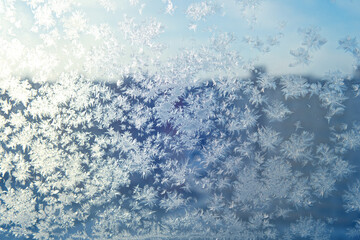 Frozen windows. icy window with ice crystals