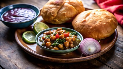 Chole Bhature with Green Chutney and Chili Topping - Indian Cuisine Delight