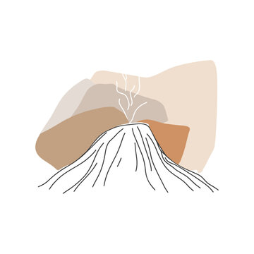 recommend clip art: Line art illustration of a steaming volcano with neutral background
