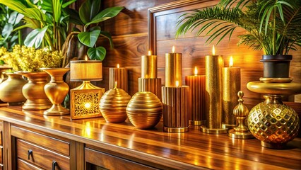 Stunning Golden Wooden Decor for Elegant Interiors - Perfect for Home, Office, and Event Styling | Natural Luxurious