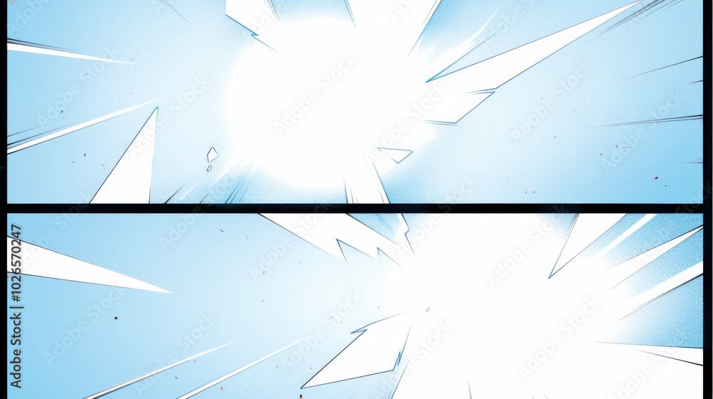 Poster dynamic action comic book panel layout featuring three blank panels with diagonal lines and speed ou