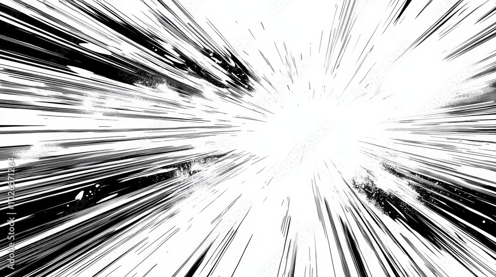 Poster dynamic action comic book panel layout with diagonal lines and speed outline effects on a white back