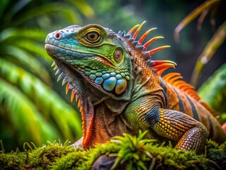Fototapeta premium Stunning Iguana in Colombia's Lush Rainforest Habitat Showcasing Vibrant Colors and Natural Beauty of Wildlife