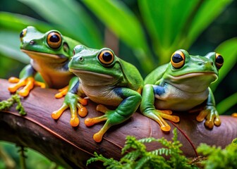 Naklejka premium Stunning Images of Vibrant Green Tree Frogs in Their Natural Habitat for Nature Lovers and Wildlife Enthusiasts